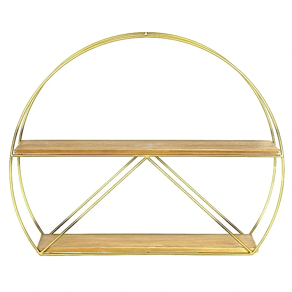 Kate and Laurel Delmar Wood and Gold Metal Geometric Floating Wall Shelf